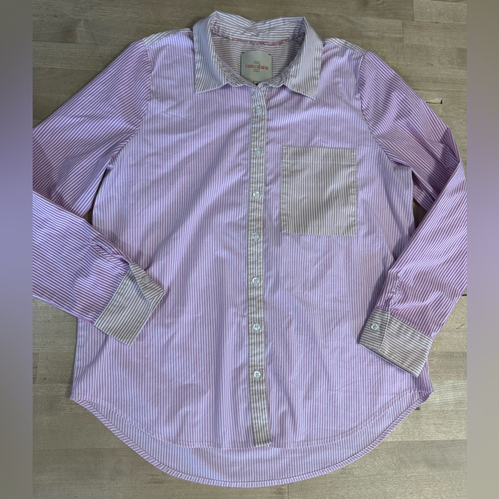Casa Cabana pink and beige striped button down